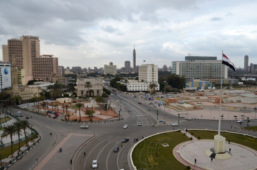 Cairo's central Tahrir Square, once epicenter of Egypt's protest movements, stands mostly empty of pedestrians and traffic on the fifth anniversary of the country's 2011 Arab Spring uprising, in Cairo, Egypt, on Monday.