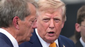 President Donald Trump speaks with Nebraska Gov. Jim Pillen after a back to school event in the Rose Garden of the White House, Monday, Aug. 24, 2026, in Washington.