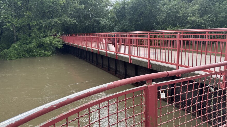 White River water reaches bottom of the bridge on the Monon at Cornell and 64th St., Saturday August 15, 2026