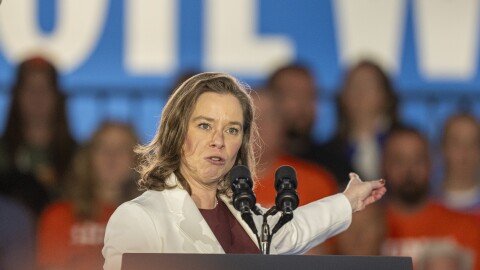 FILE - Wisconsin Lt. Gov. Sara Rodriguez speaks at a campaign event for Democratic presidential nominee Vice President Kamala Harris, Friday, Nov. 1, 2024, in Little Chute, Wis.
