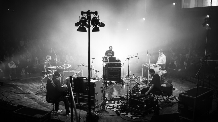 Bon Iver performs in Saal 1 at the Funkhaus in Berlin during an unnamed festival dedicated to collaboration and creation of new music.