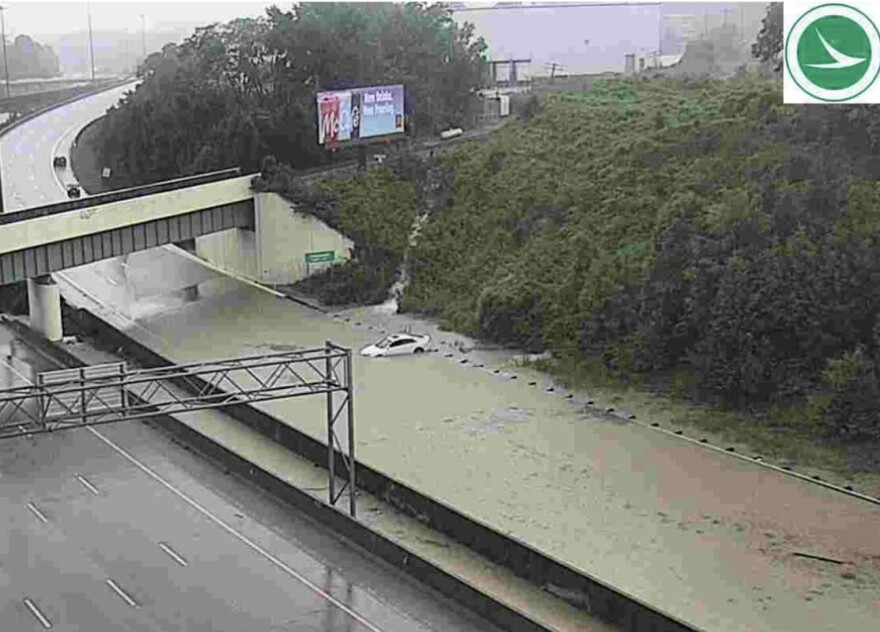 A portion of I-71 at Ridge Ave flooded Friday night during a severe rainstorm.