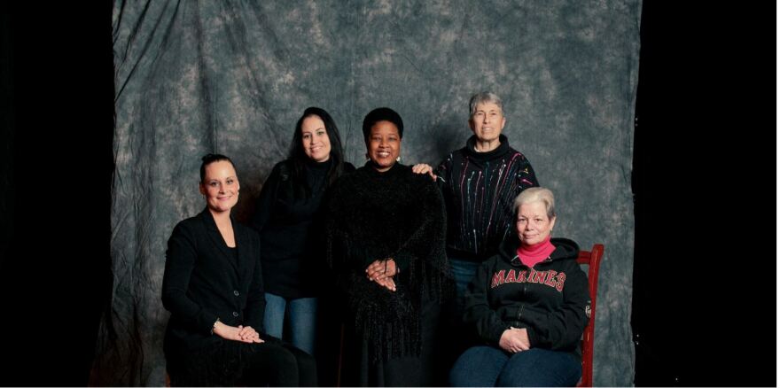 Women in the film "Take Your Own Notes" Left to right Erin Dietrich, Melissa Beckford, Mirlana Herman, Stephanie Jordan, Melody Brocato