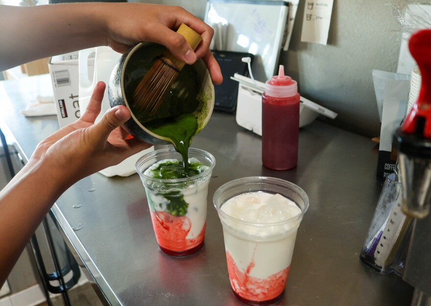 The Ichigo matcha is made with matcha, milk and strawberry puree.