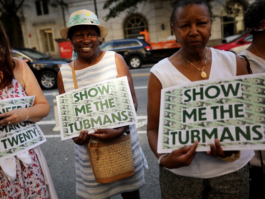 Supporters rallied outside the U.S. Treasury Department in 2019 to demand that American abolitionist Harriet Tubman's image be put on the $20 bill.