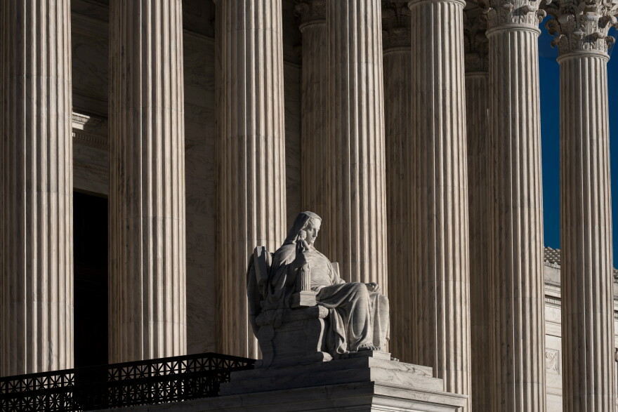 The Supreme Court is seen at day's end in Washington, Thursday, Oct. 1, 2026, as the justices prepare to begin the new term next week. (AP Photo/J. Scott Applewhite)