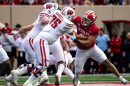 Stephen Daley battles a Wisconsin offensive lineman. 