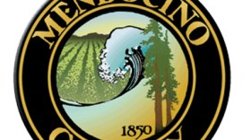  The Mendocino County seal features redwood trees and ocean waves.