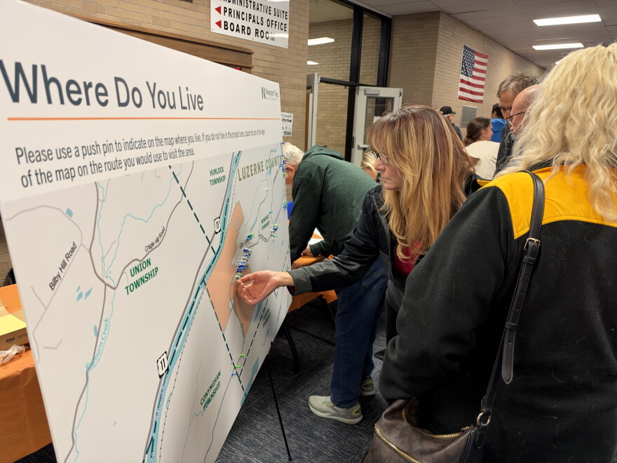 Newport Twp. residents were asked to locate where they live on the first of many display boards at the Newport Twp. Data Center Open House at the Greater Nanticoke Area High School.
