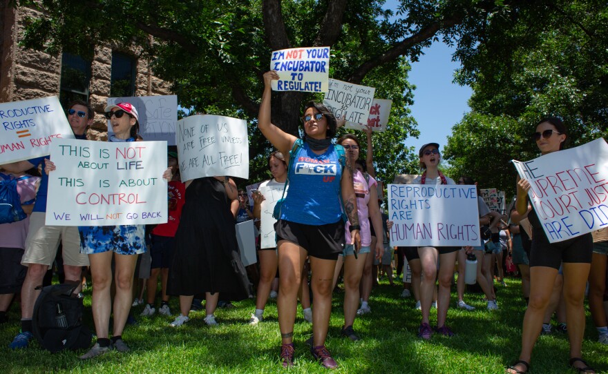 Hundreds of pro-choice protesters gather outside of the Tarrant County Courthouse in Fort Worth, Texas to protest the Supreme Court's decision to overturn Roe v. Wade June 25.