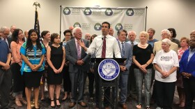 Cincinnati Council Member P.G. Sittenfeld with supporters announces a plan to ask voter to increase an admissions tax to help fund human services groups and neighborhoods in Cincinnati.