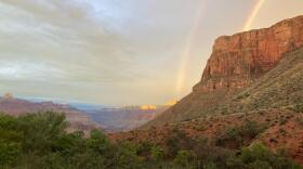 This August 2022 photo provided by the National Park Service shows a double rainbow from the ranger station porch at Indian Garden, which is now called Havasupai Gardens, in Grand Canyon National Park. The Indian Garden name assigned to a popular Grand Canyon campground has been changed out of respect for a Native American tribe that was displaced by the national park. The Havasupai Tribe and Grand Canyon National Park announced Monday, Nov. 21, that Indian Garden will be renamed Havasupai Gardens.