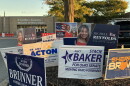 Yard signs outside the Franklin County Board of Elections in October 2026.
