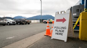 A "Polling place here" sign outside
