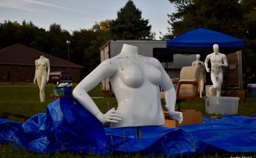 A yard sale participating in US 12 Heritage Trail Garage Sale on Saturday, the longest garage sale in Michigan. 