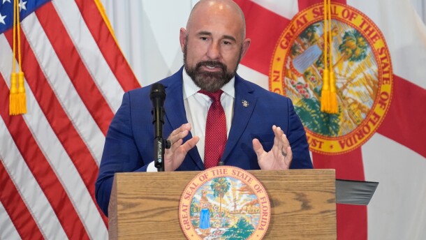FILE - Florida Lt. Gov. Jay Collins during a news conference Aug. 12, 2025, in Tampa, Fla.