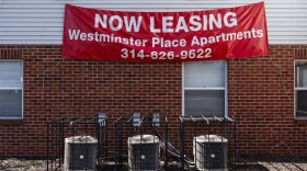 A banner advertising St. Louis apartments for rent on display in 2024. According to data from the National Low Income Housing Coalition, the St. Louis region is the second most expensive rental market in Missouri. Kansas City is the most expensive.