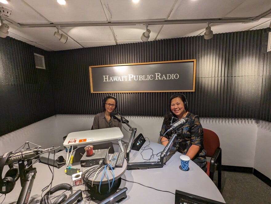 HIFF Education Director Jen May Pastores, right, with The Conversation's Lillian Tsang at Hawaiʻi Public Radio.