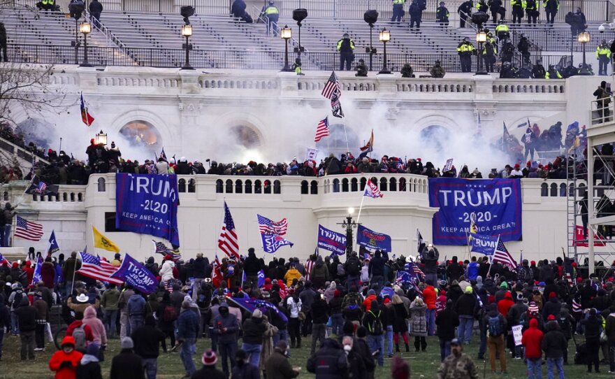 Violent protesters, loyal to President Donald Trump, storm the Capitol, Wednesday, Jan. 6, 2021, in Washington, D.C..