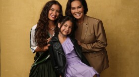 Sydney Agudong, from left, Maia Kealoha, and Tia Carrere pose for a portrait to promote "Lilo & Stitch" during Comic-Con International on Friday, July 25, 2025, in San Diego. (AP Photo/Chris Pizzello)