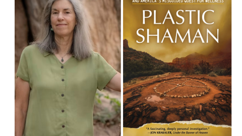 On the left is a woman, Annette McGivney, with gray hair and a green shirt posting in a natural landscape. On the right is a book cover which McGivney wrote. 