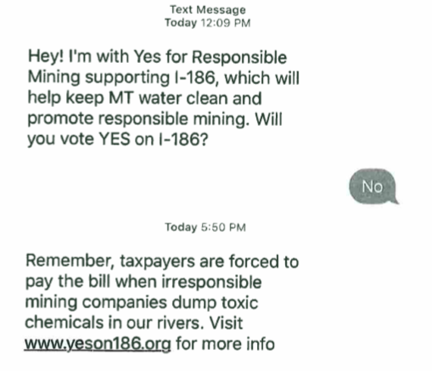 A screen shot of a recent political text message sent to phones in Montana