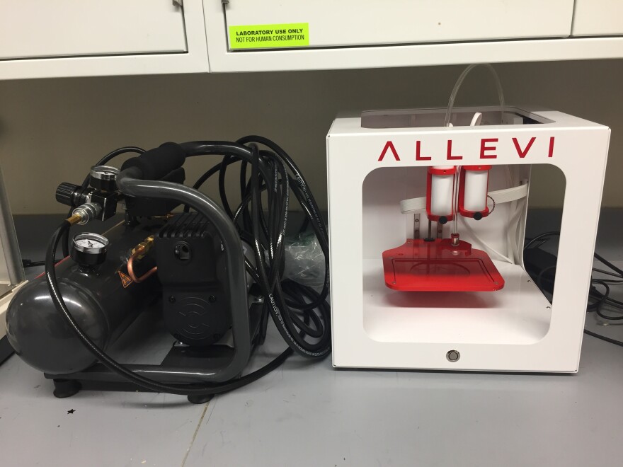 Prototype for a 3D food printer.