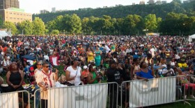A crowd of people in a park