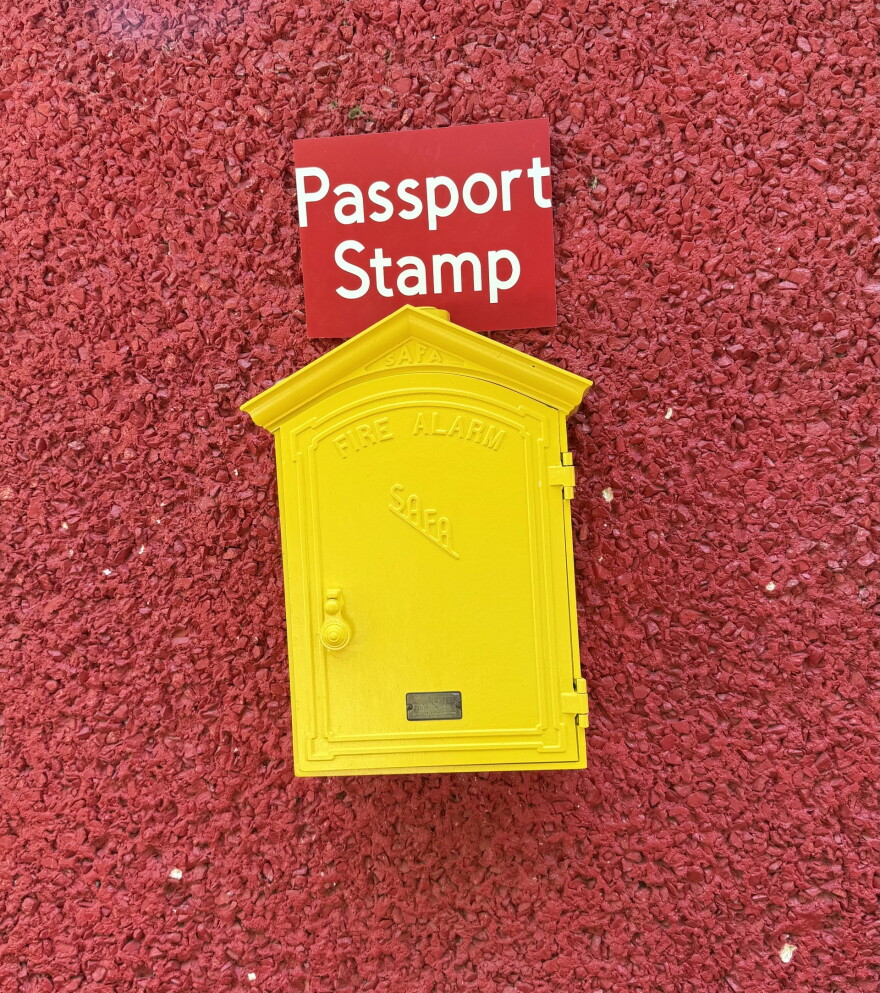 The 918 Day Passport Challenge Stamp Box outside Tulsa Fire Station 66, known as "The Keepers of the Mother Road."