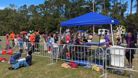 These attendees were lined up to take part in one of the day's best-costume contests.