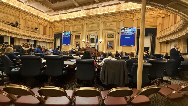Members gather on the floor of the House of Delegates during the 2026 General Assembly session.