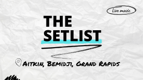 "The Setlist" and "Aitkin, Bemidji, Grand Rapids" written over a crumpled paper background.