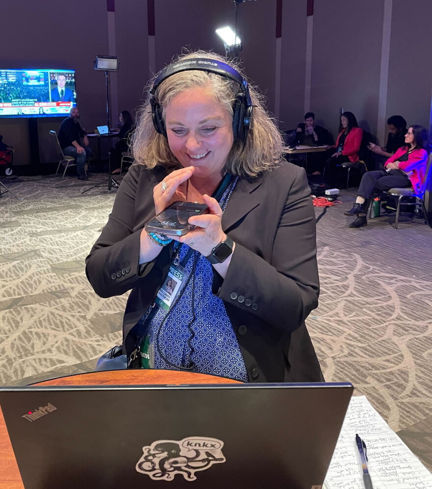 KNKX's Bellamy Pailthorp calls into the station to share an update from the Washington Democrats gathering in downtown Seattle.
