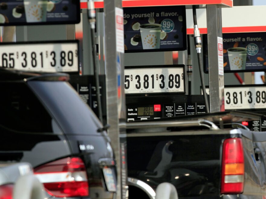 Pumps at a gas station in Laconia, N.H.,  show higher prices for fuel on Monday.