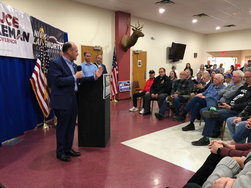 Voters listen as incumbent Republican candidate Rep. Nick Langworthy (NY23) spoke at a rally ahead of the 2026 general elections.