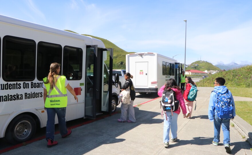 Unalaska Eagle's View Elementary School students on their first day back to school on Wednesday, Aug. 20, 2025.