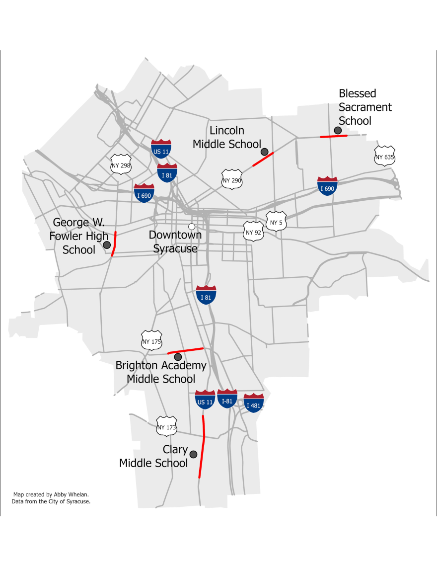 This map shows the five school zones with the most speed violations.