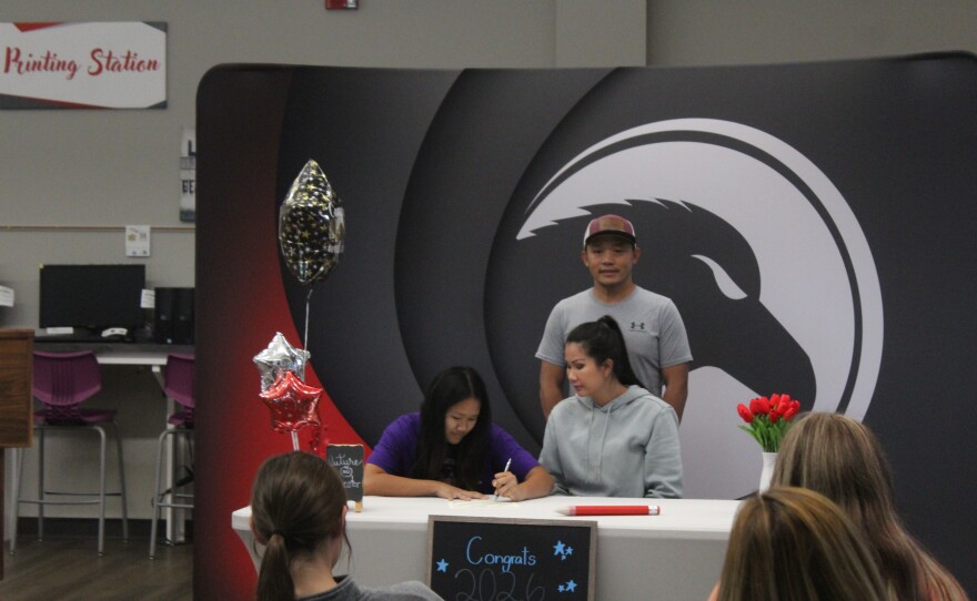 Nixa senior Emma Nguyen takes part in a signing ceremony for future school professionals at Nixa High School on May 6, 2026.