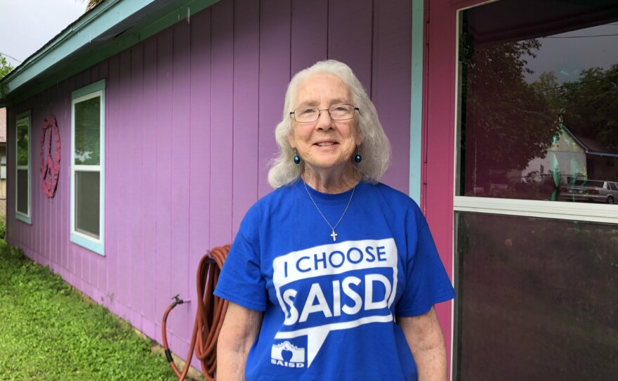 Current board President Patti Radle poses for a portrait outside her home as her supporters head out ask voters for their support Apr. 13.