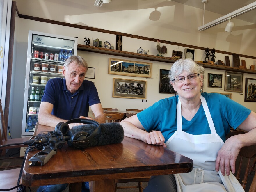 Jan and Judy Boogman at a booth in Caramel Cookie Waffle