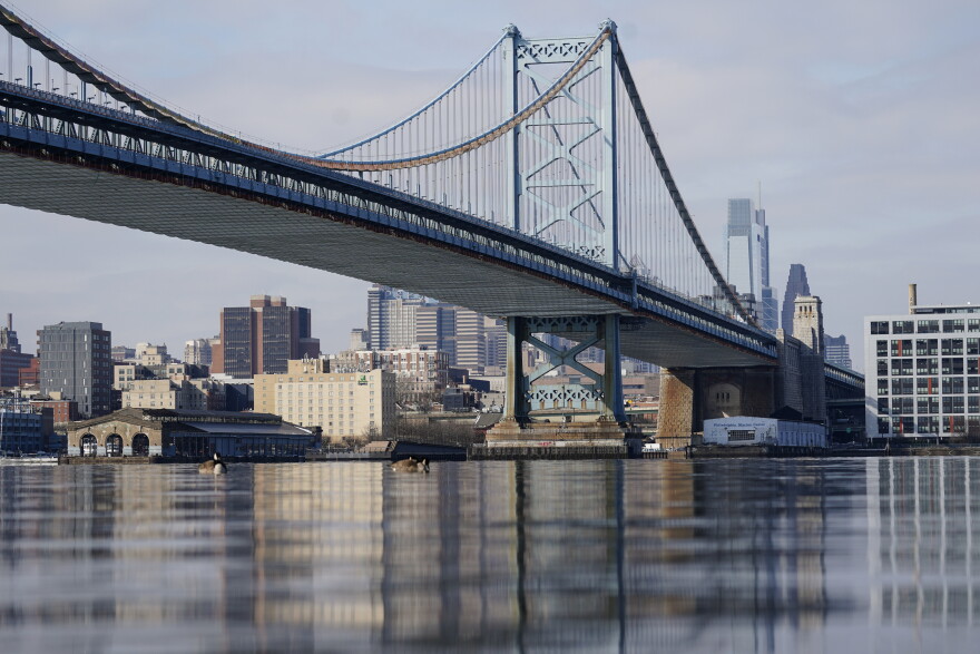 The Philadelphia side of the Benjamin Franklin Bridge spanning the Delaware River is pictured on Feb. 10.