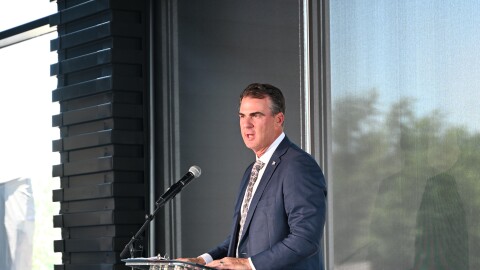 Gov. Kevin Stitt delivers a short speech in support of Ireland-based drone company moving operations to Tulsa, Oklahoma.