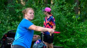 Grit and Grace Ladies Disc Golf Club director Jennifer Trombley at Red Hawk Disc Golf Course at Independence Lake County Park.