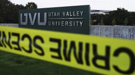 FILE - Crime scene tape surrounds Utah Valley University after Turning Point USA CEO and co-founder Charlie Kirk was shot and killed Sept. 13, 2025, in Orem, Utah.