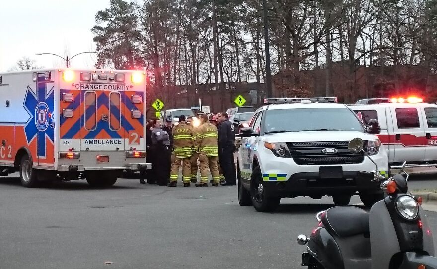 An image of police responding to electrical accident at UNC-CH