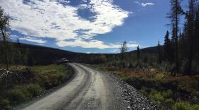 Engineers, legislators and Native corporation executives visit the biggest bridge on the new road to Tanana. (Photo by Robyne, KUAC - Fairbanks)