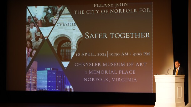 Alex De Paula, former program director of Safer Together, speaks about the anti-violence initiative in April 2024, at Chrysler Hall in Norfolk, Virginia. The three-year, $2 million program was cancelled this year after the Trump administration stopped funding its federal grant.