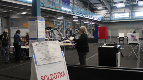 Poll workers assist Soldotna Precinct voters on Election Day on Tuesday, Aug. 18, 2026 in Soldotna, Alaska.