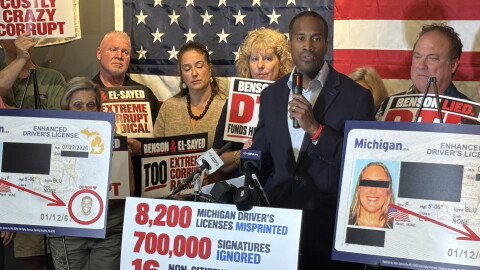 Republican John James slammed Democrat Jocelyn Benson’s running of the Michigan Secretary of State office.He cited hundreds of non-citizens turning up on state voter rolls and thousands of misprinted drivers’ licenses.