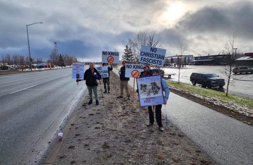 Five people joined a rally Saturday in Delta Junction in solidarity with the nationwide No Kings protests